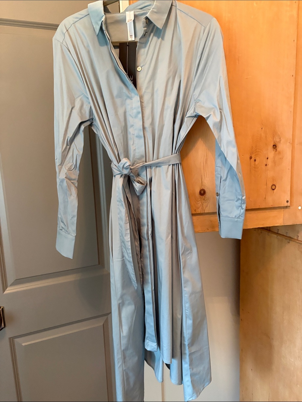 MarlaWynne Light Blue Maxi Shirt Dress with Waist Tie